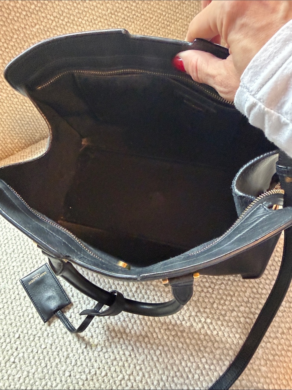 Saint Laurent Black Leather 'Y' Top-Handle Satchel - Picture 5 of 6